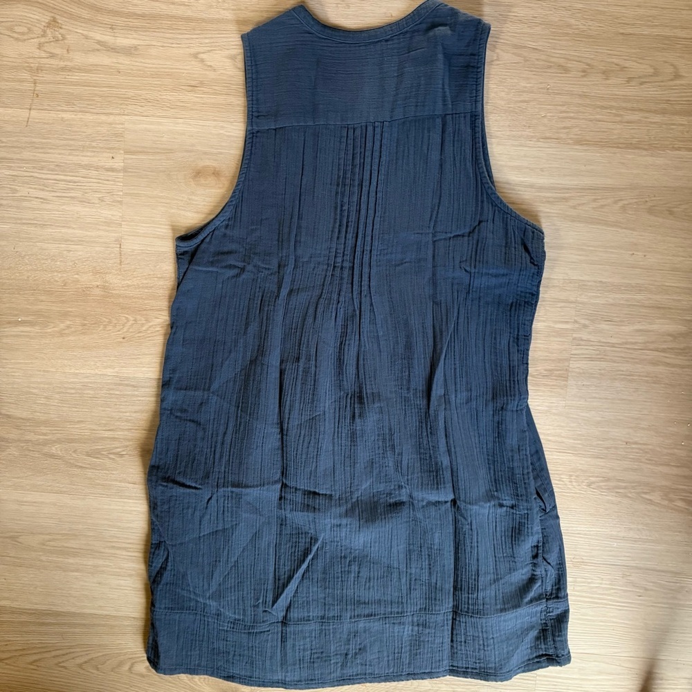 Quince 100% Organic Cotton Gauze Sleeveless Swing Dress Indigo Blue Sz XS - Picture 2 of 3